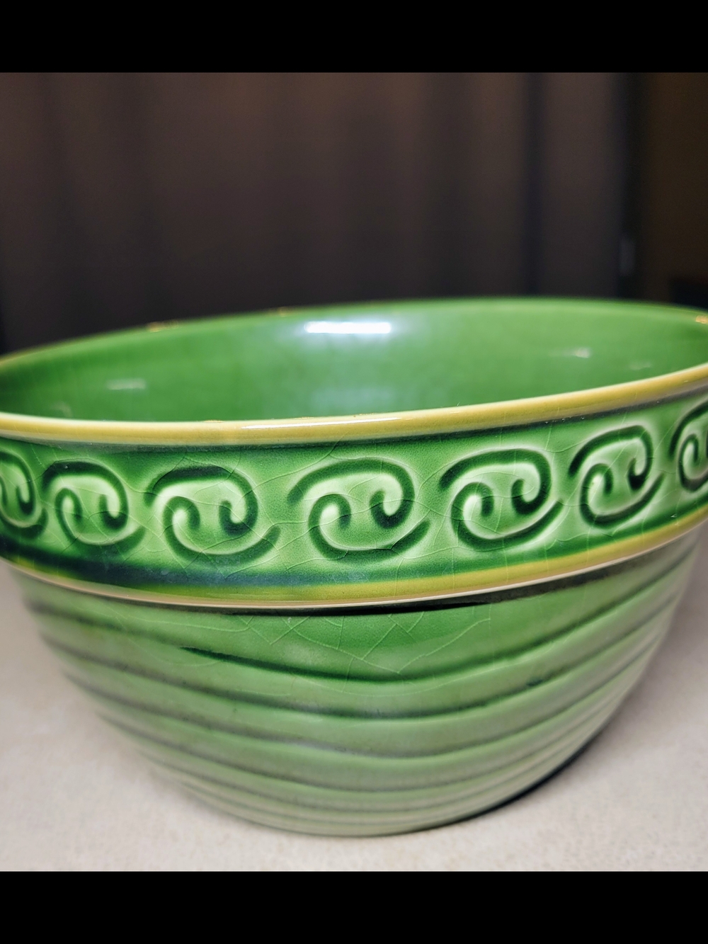Vintage Real Home "Let Us Entertain You" Green Stoneware Nesting Mixing Bowl